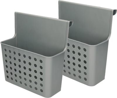 Plasticforte Badkamerrekje - 2x stuks - zilverkleurig - douche opbergmandje - 26x24 cm