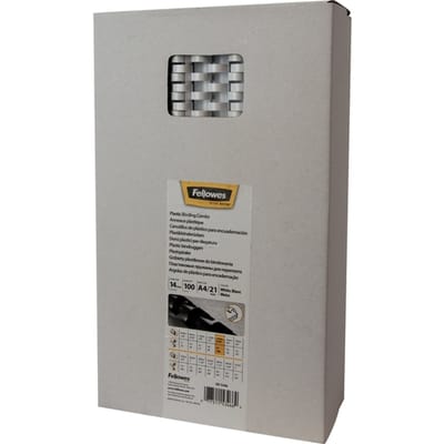 Fellowes plastic inbindruggen, formaat 14 mm, 100 stuks, voor inbindmachines plastic inbindrug wit, 100 stuks