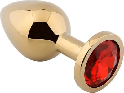 Banoch - Buttplug Aurora red gold Small -  gouden Metalen buttplug - Diamant steen - Rood
