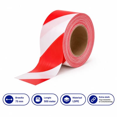 Afzetlint Rood/Wit - 500 Meter - Waarschuwingslint / Markeringslint - Inclusief Dispenserdoos - Voor Afzetten, Bouwplaatsen & Evenementen | Propacker