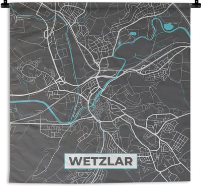 Wandkleed - Wanddoek - Wetzlar – Stadskaart – Blauw – Plattegrond – Stadskaart – Kaart - Duitsland - 180x180 cm - Wandtapijt
