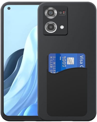 Geschikt voor Oppo Reno 7 4G Telefoonhoesje met Siliconen Pasjeshouder - Flexible Back Cover Case Siliconen TPU with Silicone Cardslot - Zwart - Smartphonica geschikt voor Oppo Reno7 4G
