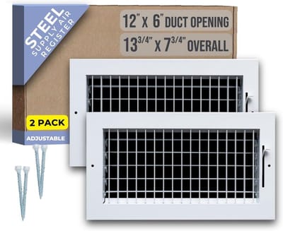 2 Stuks Verstelbare Ventilatierooster Wit Staal voor Plafond en Zijwand Geschikt voor 30x15 cm