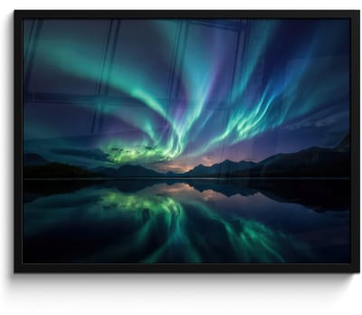 Poster in lijst - Fotolijst 80x60 cm - Posters - Noorderlicht - Kleurrijk - Bergmeer - Posterlijst zwart - Decoratie - Wanddecoratie woonkamer - Muurdecoratie slaapkamer