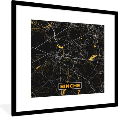 Fotolijst incl. Poster - Plattegrond - Goud - Binche - Kaart - Stadskaart - 40x40 cm - Posterlijst