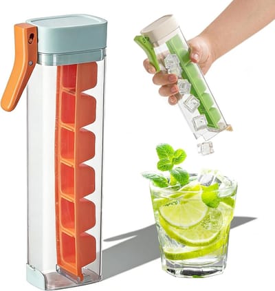 IJsblokjesvorm - IJsblokjesvormen - Ijsblokjesvorm met één hand pers - Druktype ijsblokjesvorm met deksel - Gemakkelijk los te maken siliconen ijsblokjes voor cocktails, koffie en waterflessen - 6 ijsblokjes per druk - oranje