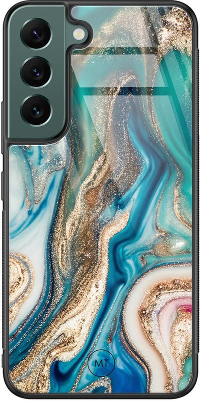 Hoesje geschikt voor Samsung Galaxy S22 - Magic marble - Hard Case Zwart Back Cover - Marmer - Groen - Mooie Telefoonhoesjes
