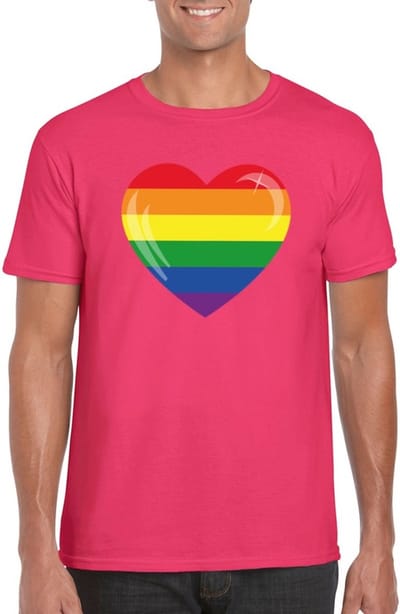 Gay pride t-shirt met Regenboog vlag in hart roze heren S