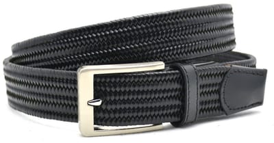 Timbelt Elastische Riem met Gevlochten Leer - Stretch Elastiek – Heren - Zwart - Lengte totaal 120 cm / Riemmaat 105