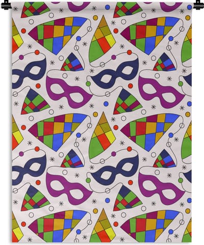 Wandkleed - Wanddoek - Carnaval - Patronen - Maskers - 90x120 cm - Wandtapijt