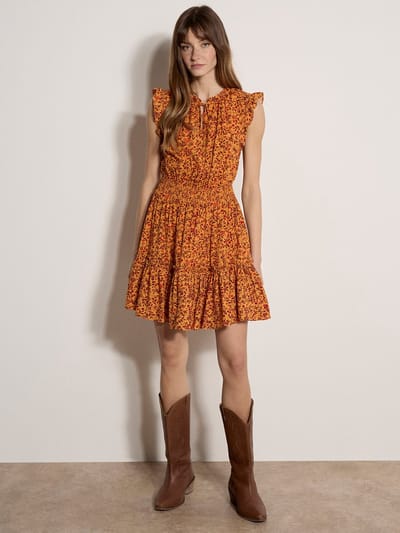 Mini-jurk met kleine bloemenprint en ruches