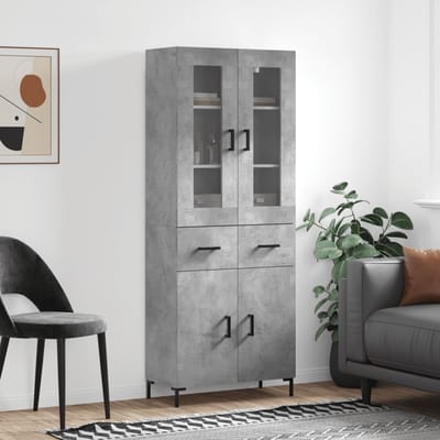 vidaXL - Hoge - kast - 69,5x34x180 - cm - bewerkt - hout - betongrijs