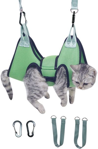 MAGICSHE Katten Verzorging Hangmat, Honden Verzorgingsset Voor Nageltrimmen - Met Verlengband En Karabijnhaken - Kattenverzorging Groen-S S