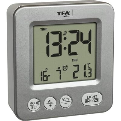 TFA Dostmann 60.2567.54 Wekker Zendergestuurd Zilver Alarmtijden 1