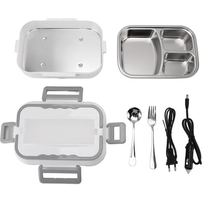 Elektrische Lunchbox 40W 1.2L 304 Roestvrij Staal Snel Verwarmend Voedseldoos Draagbare Lunchwarmer met L gray