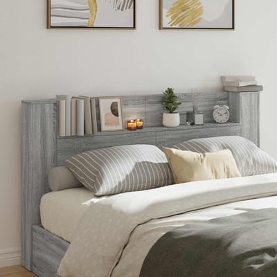 vidaXL - Opslag - hoofdeinde - met - LED - Grijs - Sonoma - Bewerkt - hout