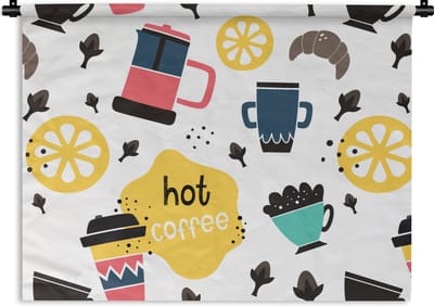 Wandkleed - Wanddoek - Patronen - Koffie - Ontbijt - Croissant - 60x45 cm - Wandtapijt
