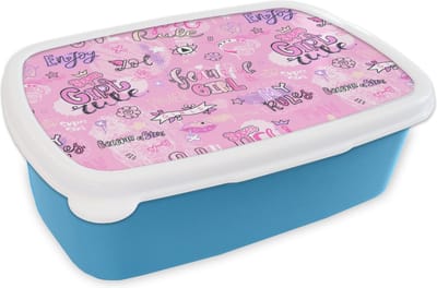 Broodtrommel Blauw - Lunchbox - Brooddoos - Meisjes - Tiener - Roze - Quotes - Patronen - 18x12x6 cm - Kinderen - Jongen