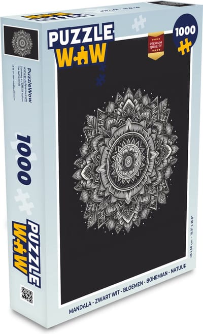 Puzzel Mandala - Zwart wit - Bloemen - Bohemian - Natuur - Legpuzzel - Puzzel 1000 stukjes volwassenen