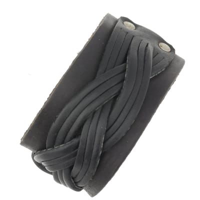Behave - Armband heren zwart leer - lengte 18.5 cm tot 20.5 cm