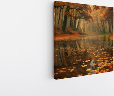 Saammp Canvas Schilderij - Herfst - Rivier - Landschap - Natuur - 20x20 - Foto op canvas - Wanddecoratie - Muurdecoratie Woonkamer - Slaapkamer decoratie - Canvas Print