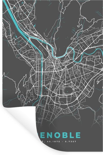 Muurstickers - Sticker Folie - Grenoble - Frankrijk - Plattegrond - Kaart - Stadskaart - 20x30 cm - Plakfolie - Muurstickers Kinderkamer - Zelfklevend Behang - Zelfklevend behangpapier - Stickerfolie