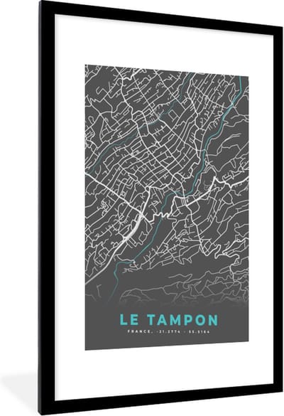 Fotolijst incl. Poster - Stadskaart – Frankrijk – Kaart – Le Tampon – Plattegrond - 60x90 cm - Posterlijst