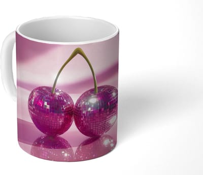 Mok - Koffiemok - Glitter - Discobol - Roze - Kersen - Mokken - 350 ML - Beker - Koffiemokken - Theemok