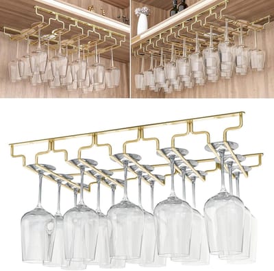 Glazenhouder Onder Kast - Wijnglazenrek - Keuken Opbergen - Roestvrij Staal - 91cm x 28cm - Goud