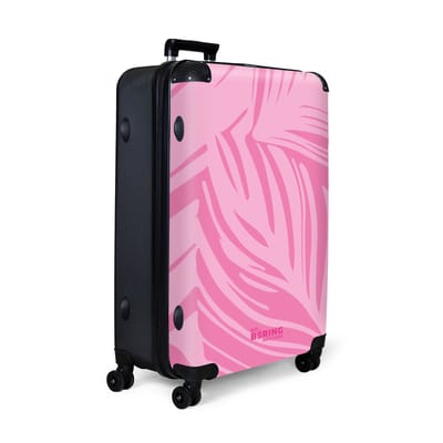 NoBoringSuitcases.com® - Koffer groot - Reiskoffer lichtgewicht - Grote bladeren in verschillende tinten roze - Rolkoffer met 4 wielen - Grote trolley XL - 98 liter bagage