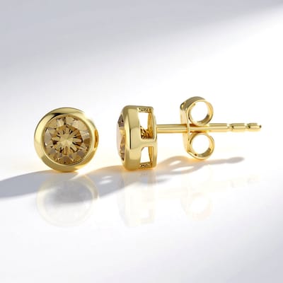 Cavill - Gouden Oorbellen 375 Geelgoud - I2 Champagne Diamanten 0,9 ct - Ronde Briljant Bezelzetting - Luxe Elegante Dames Sieraden