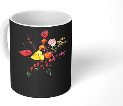 Mok - Koffiemok - Bloemen - Vaas - Zwart - Mokken - 350 ML - Beker - Koffiemokken - Theemok