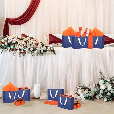 Papieren Tassen - Cadeauzakken - Cadeaus Inpakken - Verstevigde Handvatten - 20 Stuks L - Donkerblauw