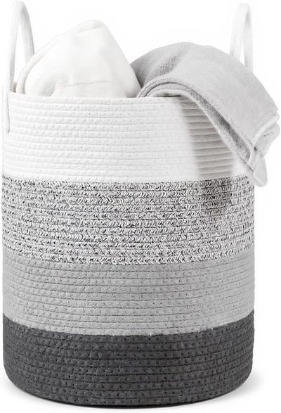 Decoratieve Wasmand van Katoen, Handgemaakte Opbergmand voor Vuile Kleding, Dekens en Speelgoed in Slaapkamer of Badkamer