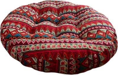 Ronde Vloerkussen Kussen Verdikt Tatami Yoga Meditatie Zitkussen Kantoor Slaapmat - Comfortabel Kussen voor Meditatie en Ontspanning - Rood Etnisch Patroon