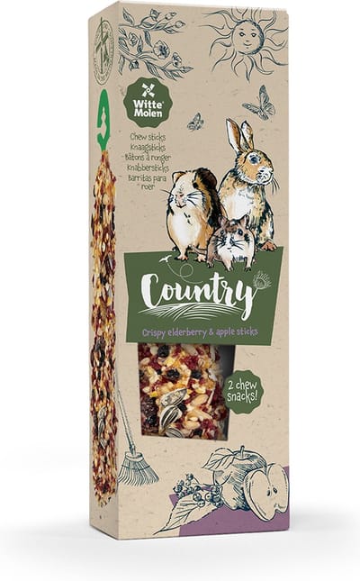 Witte Molen - Knaagdierensnack - Knaagdier - Country Knaagsticks Vlierbes & Appel 110g - 2st