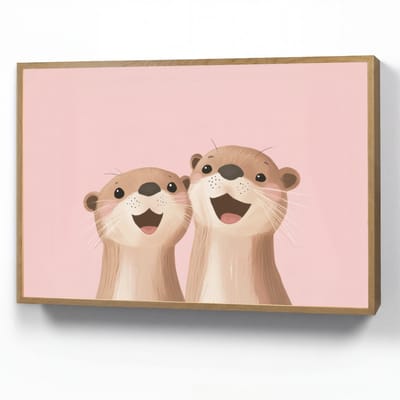 Nachtlampje 90x60 cm - Kinder lamp - Otters - Glimlach - Bruin - Tafellamp kinderkamer draadloos - Slaapkamer lampje - Bedlamp kinderen - Kinderlampje - Wandlamp babykamer - Nachtlampjes