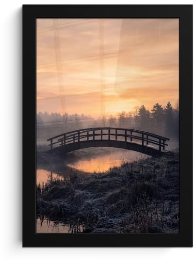 Poster in lijst - Fotolijst 20x30 cm - Posters - Brug - Mist - Bomen - Water - Posterlijst zwart - Decoratie - Wanddecoratie woonkamer - Muurdecoratie slaapkamer