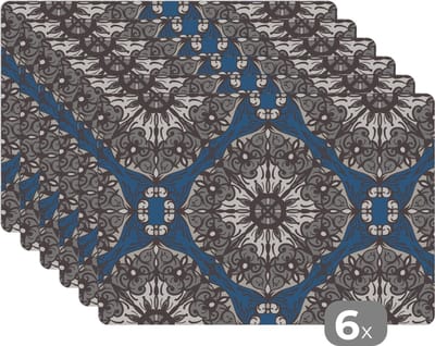 Placemat - Placemats kunststof - Mandala - Patronen - Vintage - 45x30 cm - 6 stuks - Hittebestendig - Anti-Slip - Onderlegger - Afneembaar