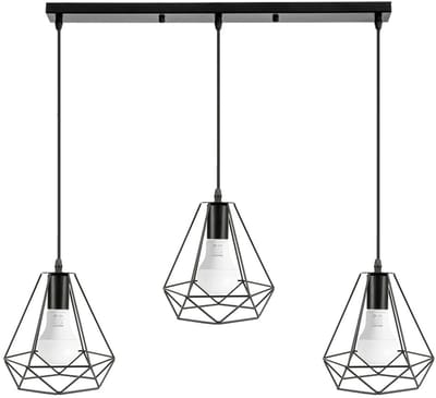 Linkforu - Industriële 3-Lichts Hanglamp - Geometrisch Diamant Design - Verstelbaar - E27 Fitting - Mat Zwart