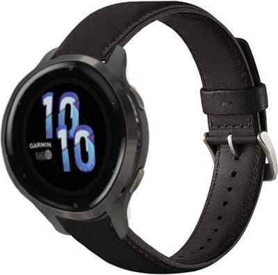 Leer bandje geschikt voor Garmin Vivoactive 4s / Garmin Vivomove 3s / Garmin Venu 2s bandje leer - Leren bandje met gesp sluiting - Zwart kleurig leder
