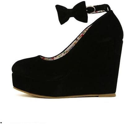 Hoge hakken mode wedges dames platform gesp strik pumps voor vrouwen plus size bruidsschoenen 35 zwart