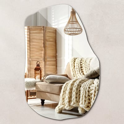 Wallfluent Spiegel - Asymmetrische Spiegel - 70 cm x 45 cm - Organische vorm spiegel - Badkamerspiegel - Gangspiegel - Eetkamer - Luxe Interieur - Interieurdecoratie - wanddecoratie - Scandinavisch design Spiegel - Organische vorm