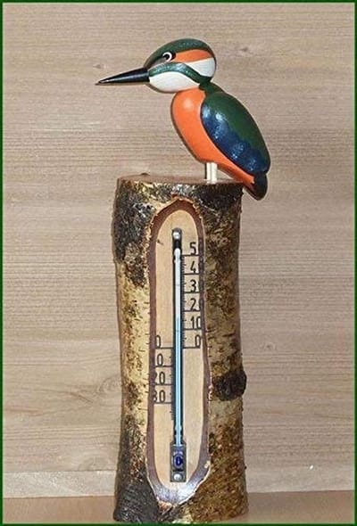 Rudolphs Schatzkiste Thermometer ijsvogel voor buiten en binnen hoogte ca. 25 cm NIEUW Ertsgebergte houten thermometer buitenthermometer