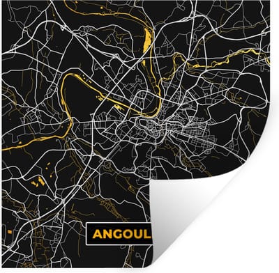 Muurstickers - Sticker Folie - Kaart - Plattegrond - Frankrijk - Angoulême - Stadskaart - 100x100 cm - Plakfolie - Muurstickers Kinderkamer - Zelfklevend Behang XXL - Zelfklevend behangpapier - Stickerfolie