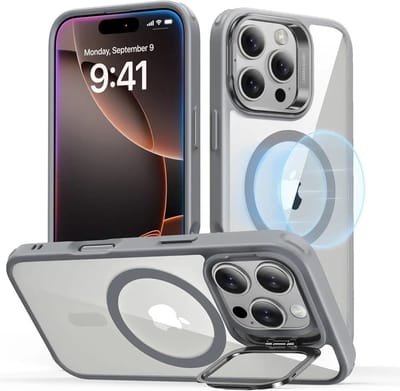 ESR Hoesje Geschikt voor Apple iPhone 16 Pro - Classic Hybrid HaloLock - Compatibel met MagSafe / Qi2 en ESR HaloLock - Back Cover met Standaard - Camera Kickstand - Transparant Grijs