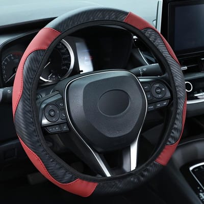 Universele autostuurhoes, elastisch, van koolstofvezel, slijtvast, antislip, zonder binnenring, voor auto wijnrode kleur