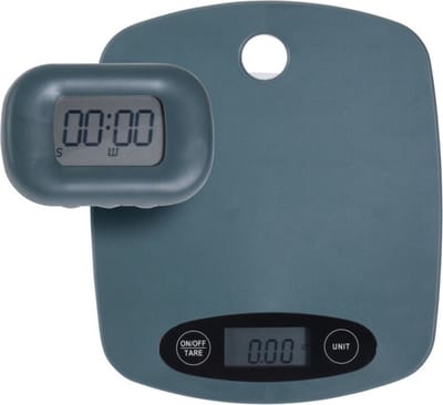Digitale keukenweegschaal en eierwekker van kunststof blauw max 5 kilo - Precisie weegschaal en magnetische timer