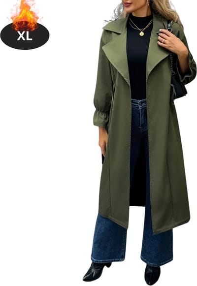 Livano Mantel Dames - Tussenmantel - Jas - Mantelpakje - Trenchcoat - Overjas - Overcoat - Winter - Groente - XL