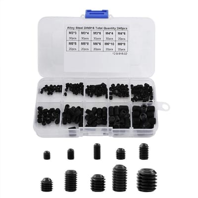 Dailygoody - Hex Head Screws - Assortiment - 240 Stuks - Zwart - M3-M8 - Stevige Constructie - Geschikt voor Meubels en Apparatuur
